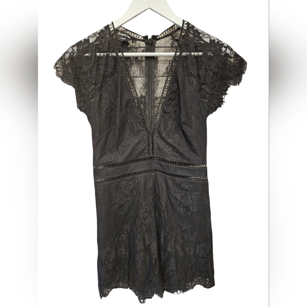 Bebe Lace Black Romper 8 Sheer Back Crochet Trim - Picture 5 of 11